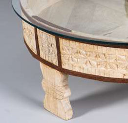 Indian Chakki Coffee Table with Glass Top