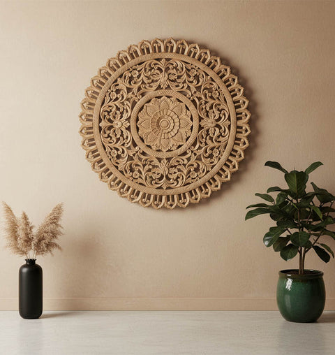 Floral Wooden Carved Wall Panel