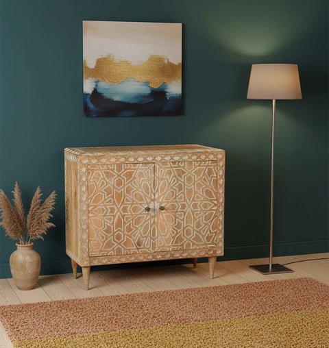 Geometric Floral Wooden Carved 2 Door Cabinet - Simply Home