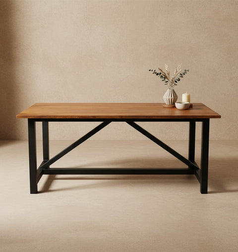 Heavy-Duty Wooden Rectangle Table with Metal Legs