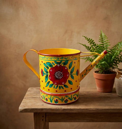 Hand-Painted Iron Watering Can – Indian Folk Art