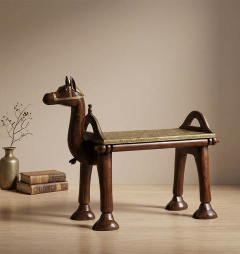Camel Headed Wooden & Brass Handcrafted Royal Bench