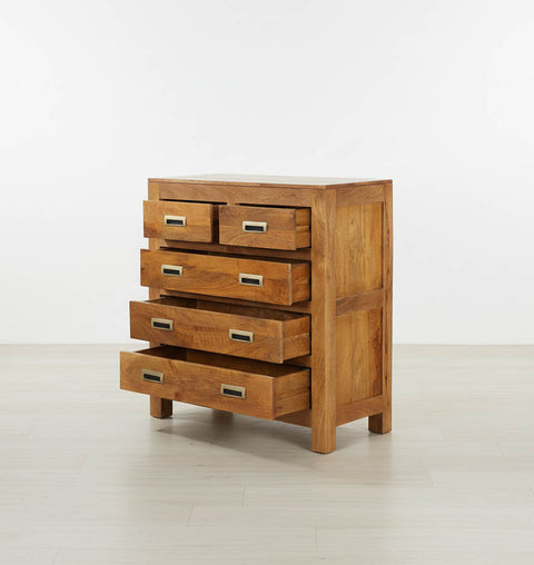 Antique Solid Wood Chest of 5 Drawers - Natural