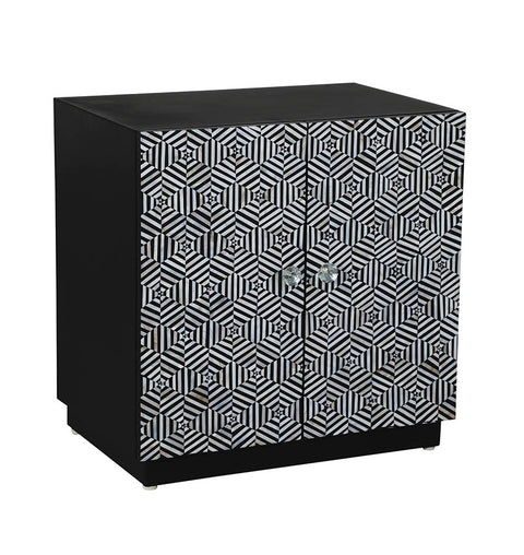 Black & White Geometric Inlay Wooden 2 Door Cabinet Modern Design