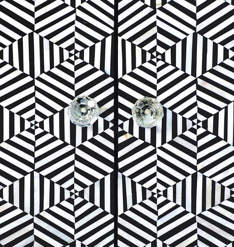 Black & White Geometric Inlay Wooden 2 Door Cabinet Modern Design