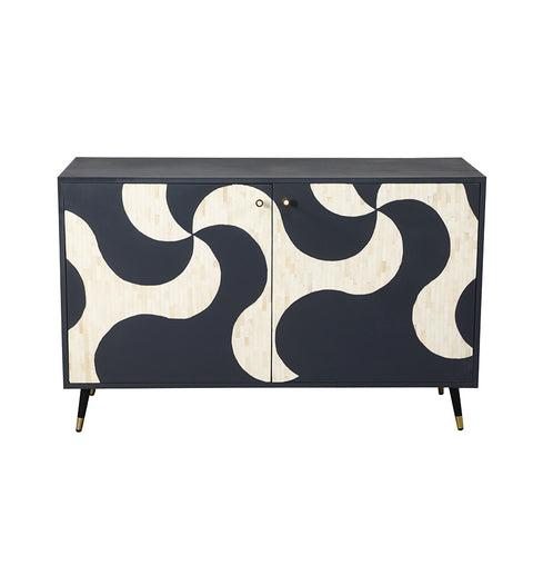 Contemporary Bone Inlay 2 Doors Cabinet with Iron Stand