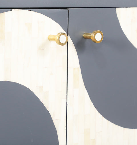 Contemporary Bone Inlay 2 Doors Cabinet with Iron Stand