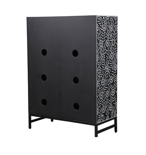 Mother of Pearl Floral Pattern 2 Drawers & 2 Doors Cabinet with Iron Stand