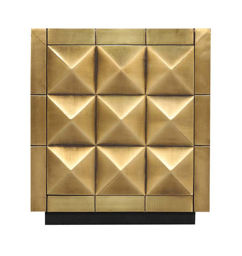 Diamond-Embossed Brass Single Door Bedside Table - Simply Home