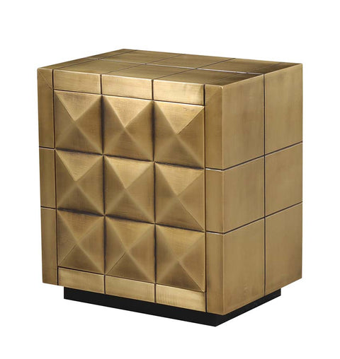 Diamond-Embossed Brass Single Door Bedside Table - Simply Home
