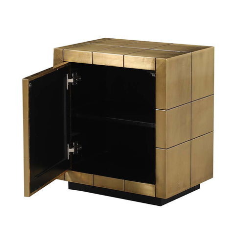 Diamond-Embossed Brass Single Door Bedside Table - Simply Home