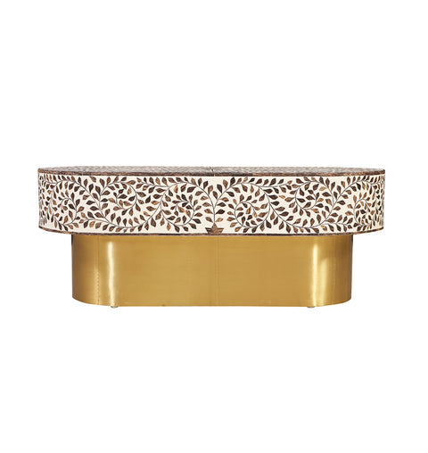 Floral Pattern Inlay Oval Shape Coffee Table - Simply Home