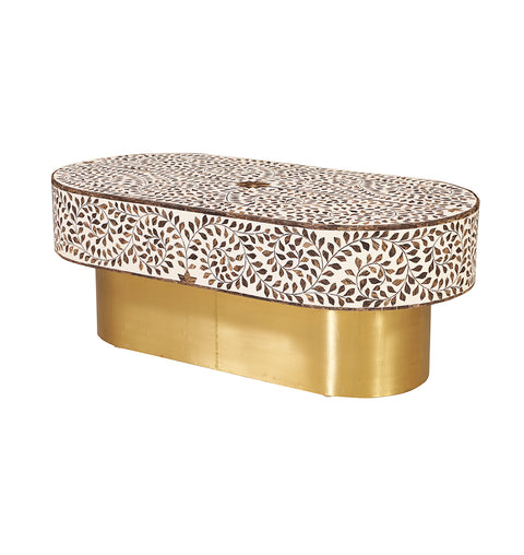 Floral Pattern Inlay Oval Shape Coffee Table - Simply Home