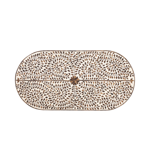 Floral Pattern Inlay Oval Shape Coffee Table - Simply Home