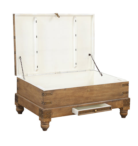 Solid Wood Brass Fitted Storage Trunk Box & 1 Drawer - Simply Home