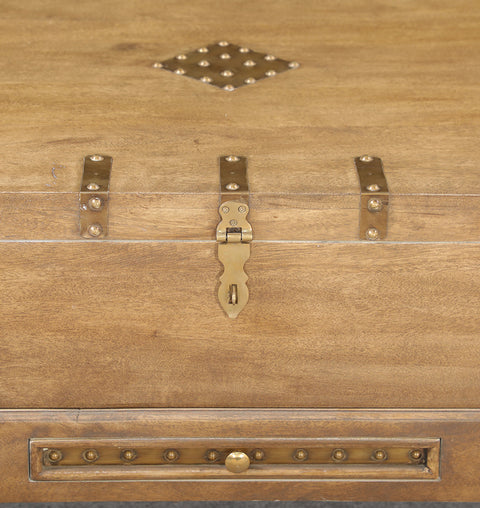 Solid Wood Brass Fitted Storage Trunk Box & 1 Drawer - Simply Home