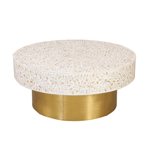 Floral Design Mother of Pearl Round White Coffee Table - Simply Home