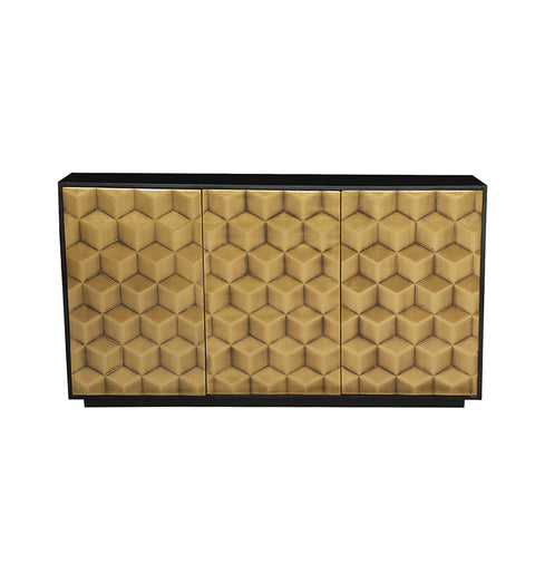 Geometric Brass-Fitted Wooden Sideboard – 3-Door Storage