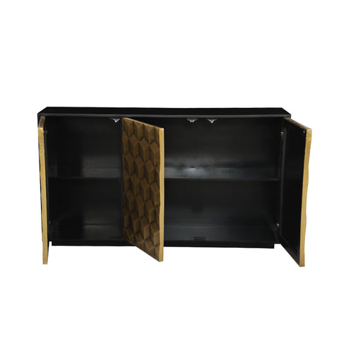 Geometric Brass-Fitted Wooden Sideboard – 3-Door Storage