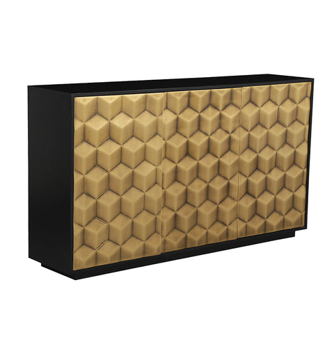 Geometric Brass-Fitted Wooden Sideboard – 3-Door Storage