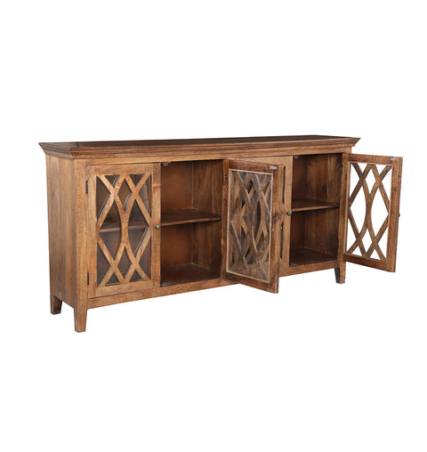 Charming Wooden 4 Door Sideboard Mullion Glass Doors