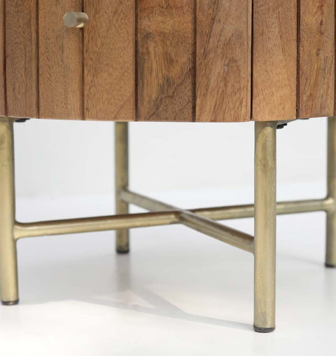 Round Marble Top Side Table with Iron Legs & Dual Drawers