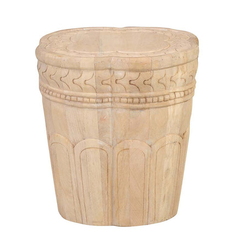 Hand Carving Flower-Shaped Solid Wood Side Table