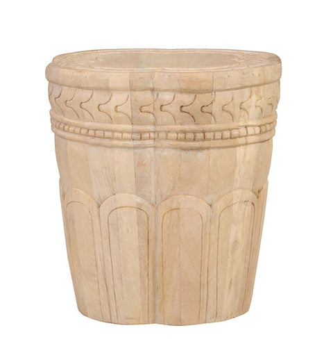 Hand Carving Flower-Shaped Solid Wood Side Table