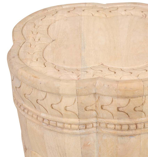 Hand Carving Flower-Shaped Solid Wood Side Table