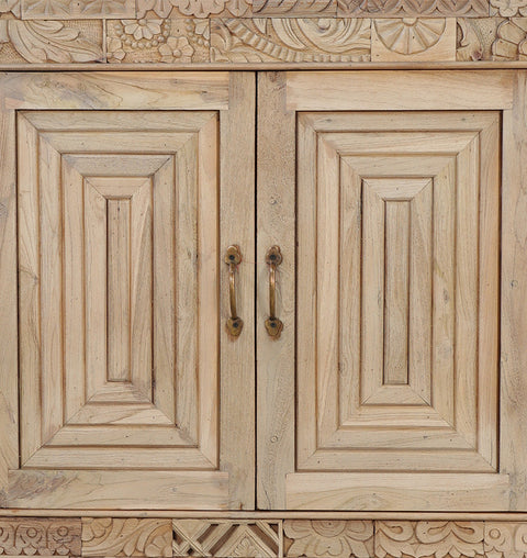 Bohemian Carved Wood Storage 4 Door Sideboard
