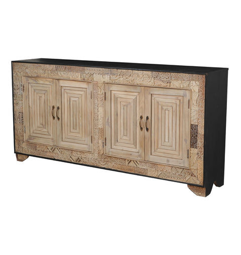 Bohemian Carved Wood Storage 4 Door Sideboard