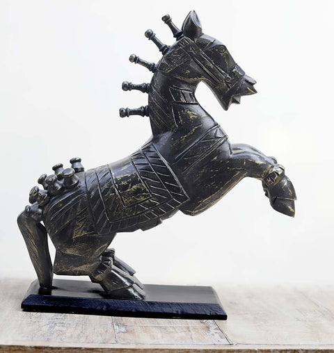 Handcrafted Black & Gold Wooden Horse Table Decor