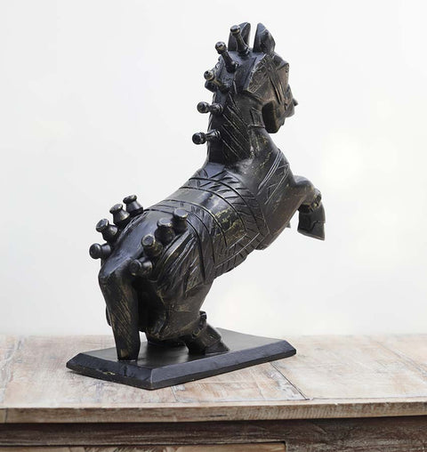Handcrafted Black & Gold Wooden Horse Table Decor