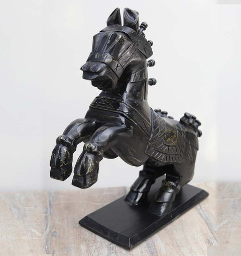 Handcrafted Black & Gold Wooden Horse Table Decor