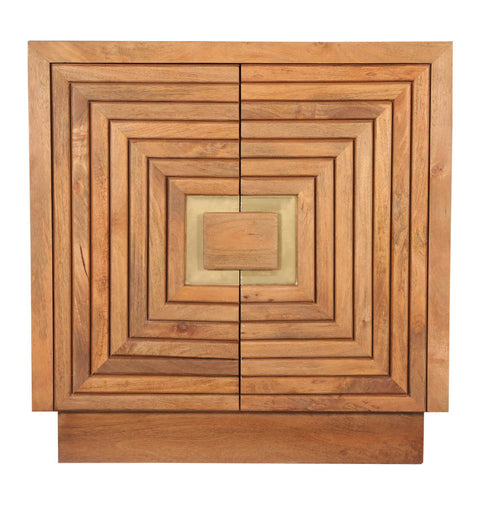 Handcrafted Wooden 2 Door Cabinet with Layered Square Pattern