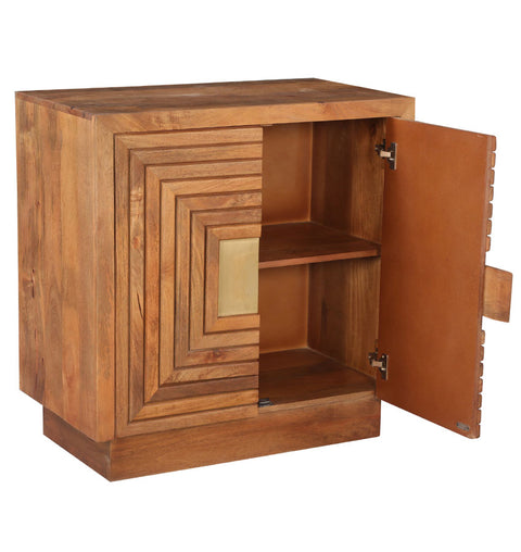 Handcrafted Wooden 2 Door Cabinet with Layered Square Pattern