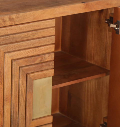 Handcrafted Wooden 2 Door Cabinet with Layered Square Pattern