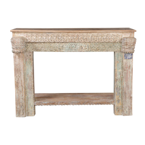 Vintage Solid Wood White Hand Carved Console Table - Simply Home