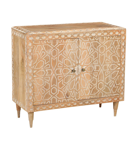 Geometric Floral Wooden Carved 2 Door Cabinet - Simply Home