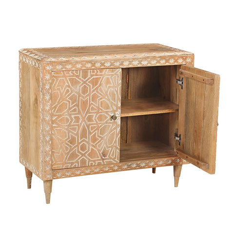 Geometric Floral Wooden Carved 2 Door Cabinet - Simply Home