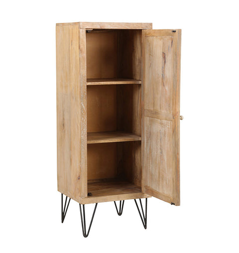 Hand-Carved Wooden Single Door Tall Cabinet with Intricate Lattice Design - Simply Home