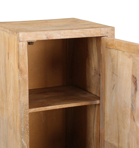 Hand-Carved Wooden Single Door Tall Cabinet with Intricate Lattice Design - Simply Home