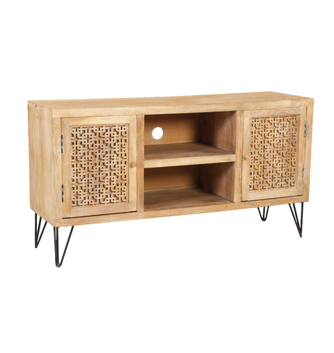 Wooden Carved 2 Door Media Cabinet with Open shelf - Simply Home