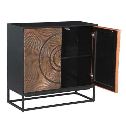 Mid-Century Modern Wooden 2 Door Cabinet with Metal Legs