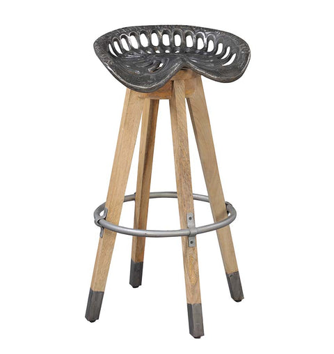 Iron Seat Bar Counter Stool with Wooden Legs - Simply Home