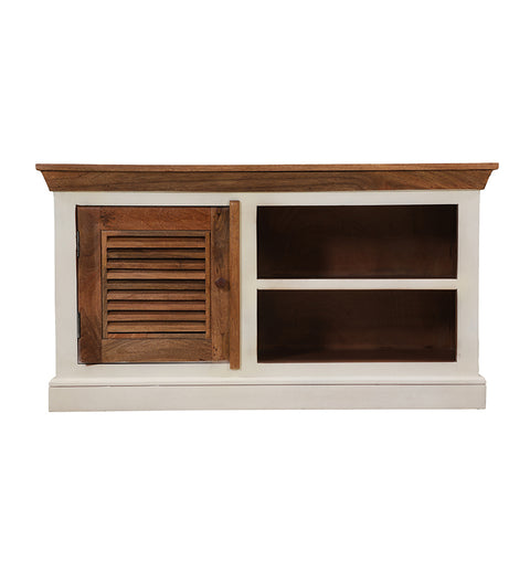 Wooden Media Cabinet Shutter-Style Door with Open Shelf - Simply Home