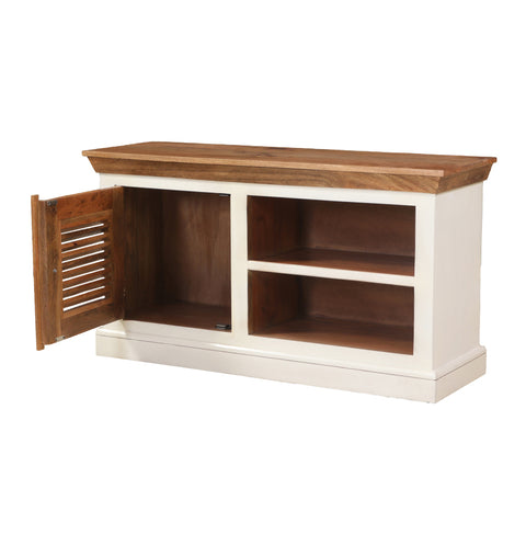 Wooden Media Cabinet Shutter-Style Door with Open Shelf - Simply Home