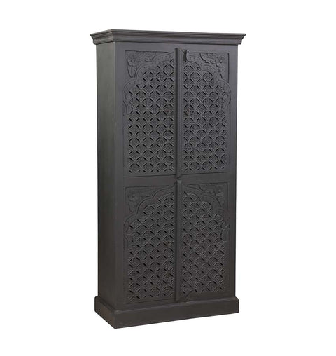 Wooden Carved 4 Door Almirah - Simply Home