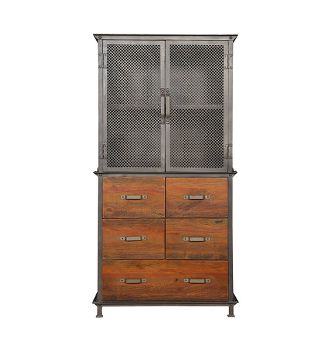 Metal Mesh 2 Door 6 Wooden Drawer Almirah - Simply Home