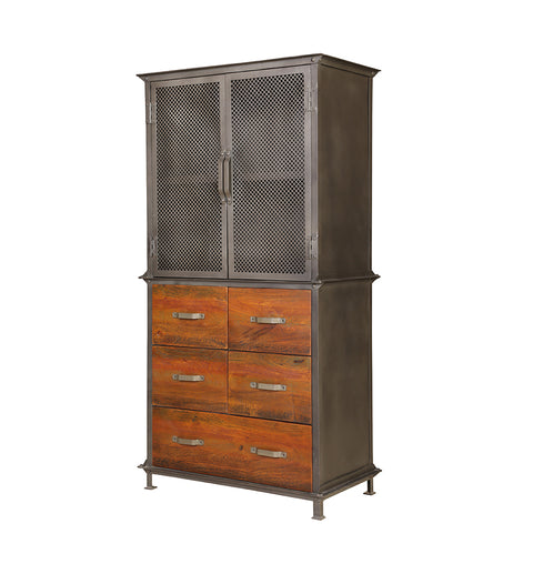 Metal Mesh 2 Door 6 Wooden Drawer Almirah - Simply Home